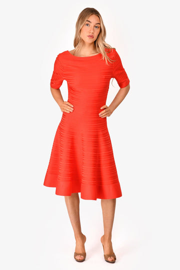 Christian Dior Red Silk Textured Midi Dress Size 6