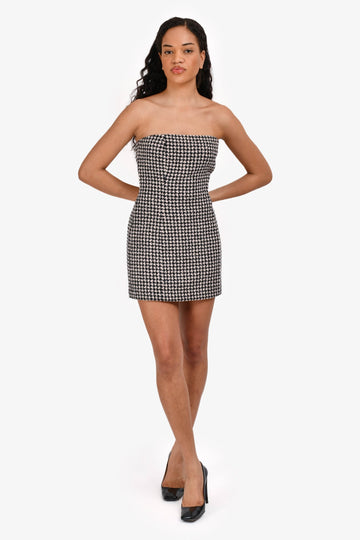 Christian Dior Black/ White Houndstooth Wool/Cashmere Bustier Dress Size 40