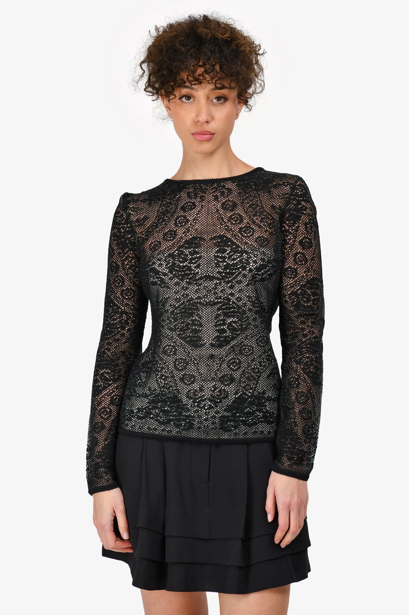 Christian Dior Black Knit Lace with Nude Slip Shirt Size 40
