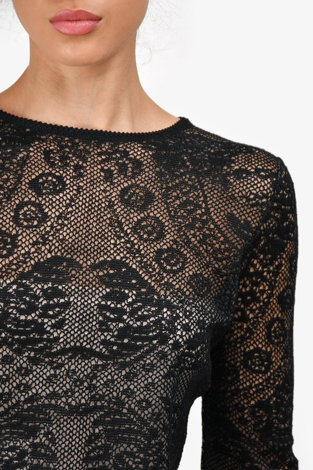 Christian Dior Black Knit Lace with Nude Slip Shirt Size 40