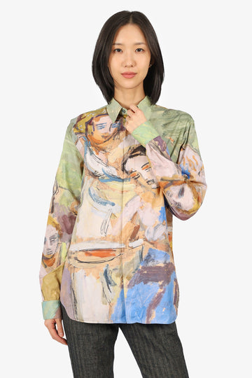 Dior x Duncan Grant x Charleston Green/Blue Abstract Painted Button Up Shirt Size 40 Mens