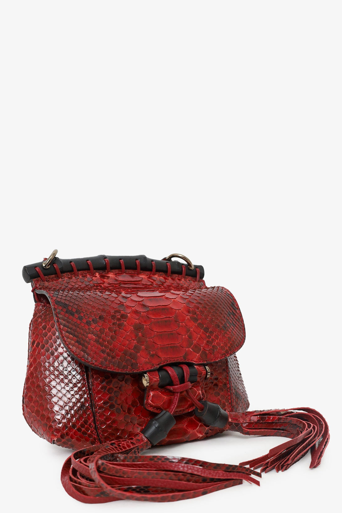 Gucci Red Python Small Nouveau Fringe Shoulder Bag