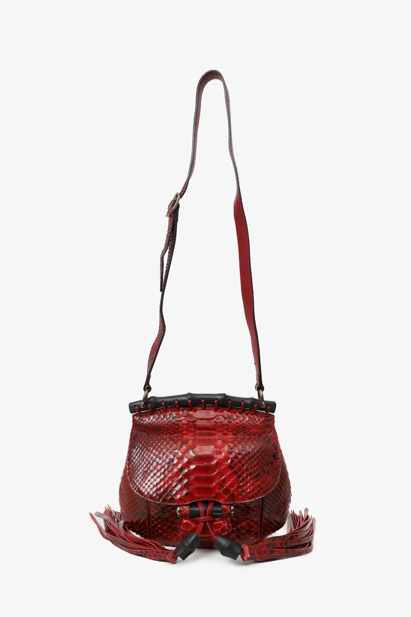 Gucci Red Python Small Nouveau Fringe Shoulder Bag