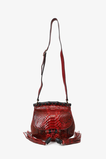 Gucci Red Python Small Nouveau Fringe Shoulder Bag