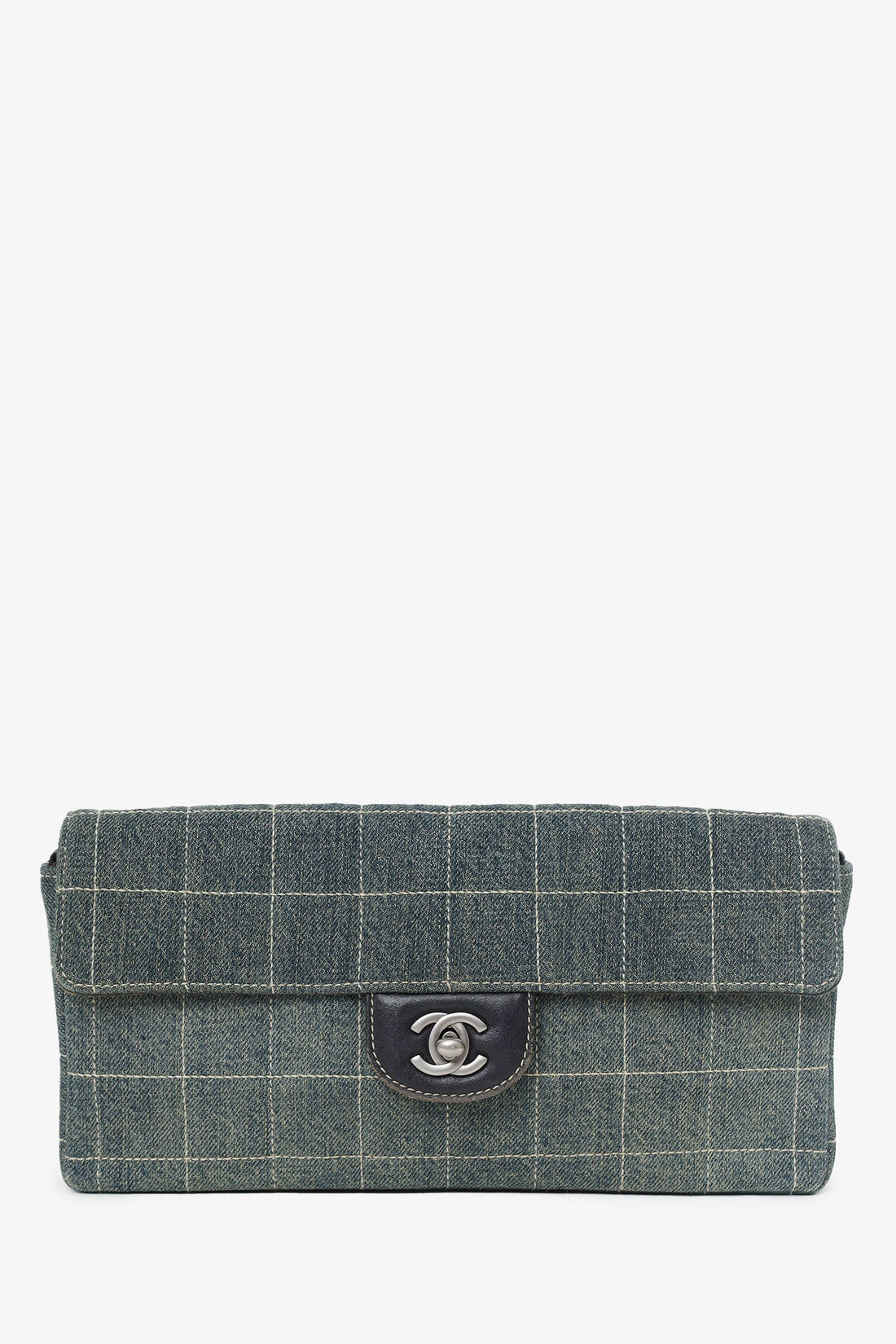 Pre-Loved Chanel™ 2000-02 Blue Denim East West Chocolate Bar Shoulder Bag