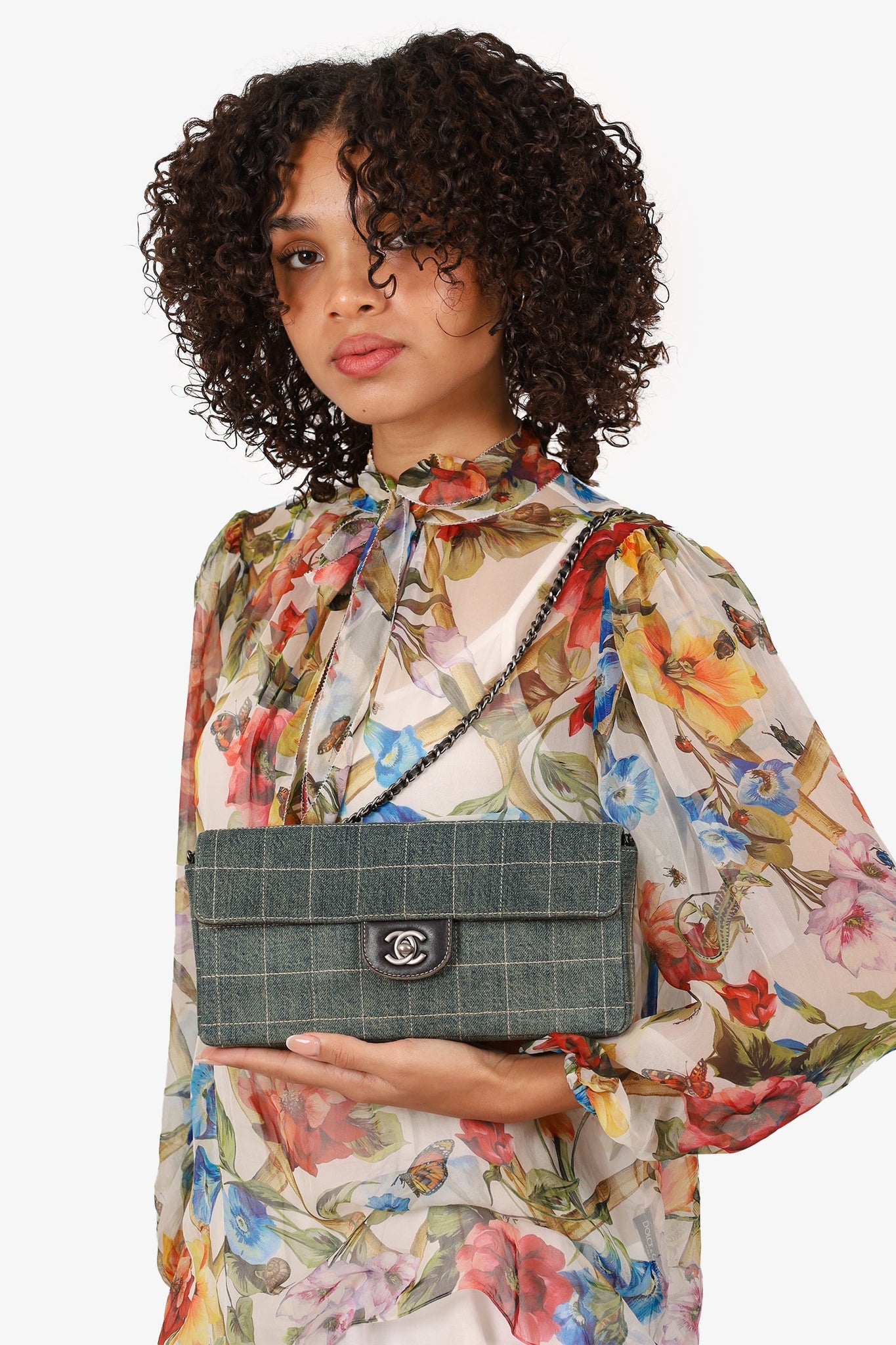 Pre-Loved Chanel™ 2000-02 Blue Denim East West Chocolate Bar Shoulder Bag