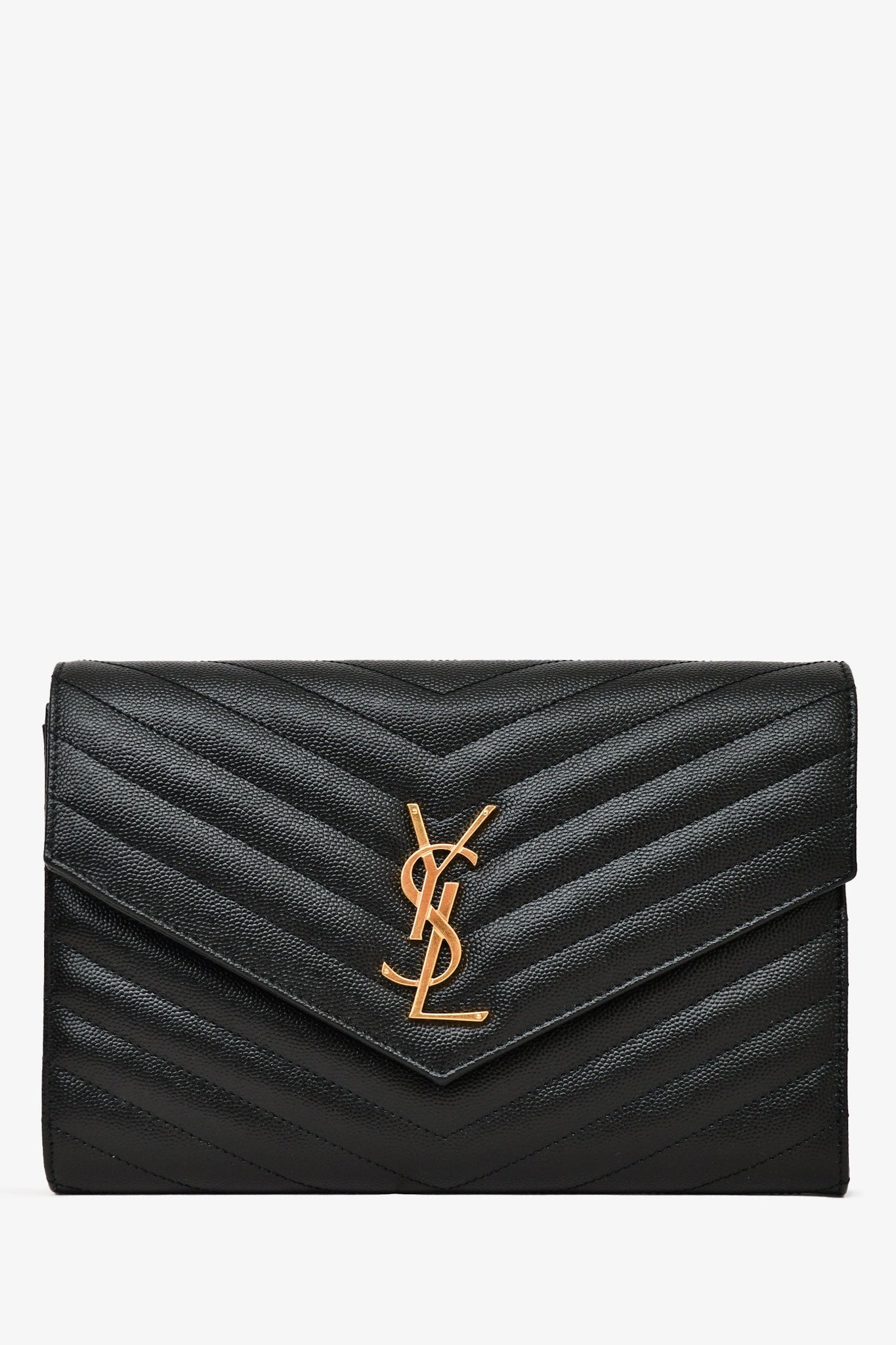 Saint Laurent 2022 Black Leather Chevron Quilted Cassandra Clutch