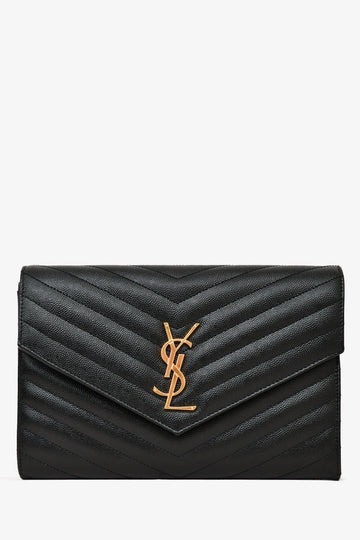 Saint Laurent 2022 Black Leather Chevron Quilted Cassandra Clutch