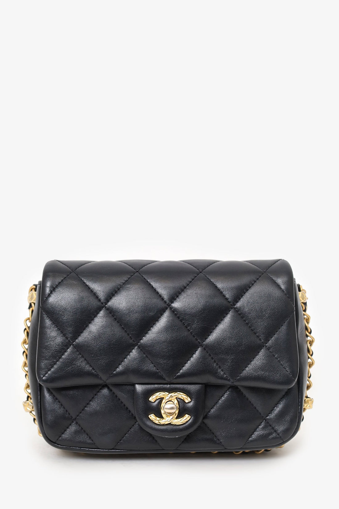 Pre-Loved Chanel™ 2023 Black Quilted Lambskin Chain Around Mini Square Flap Bag