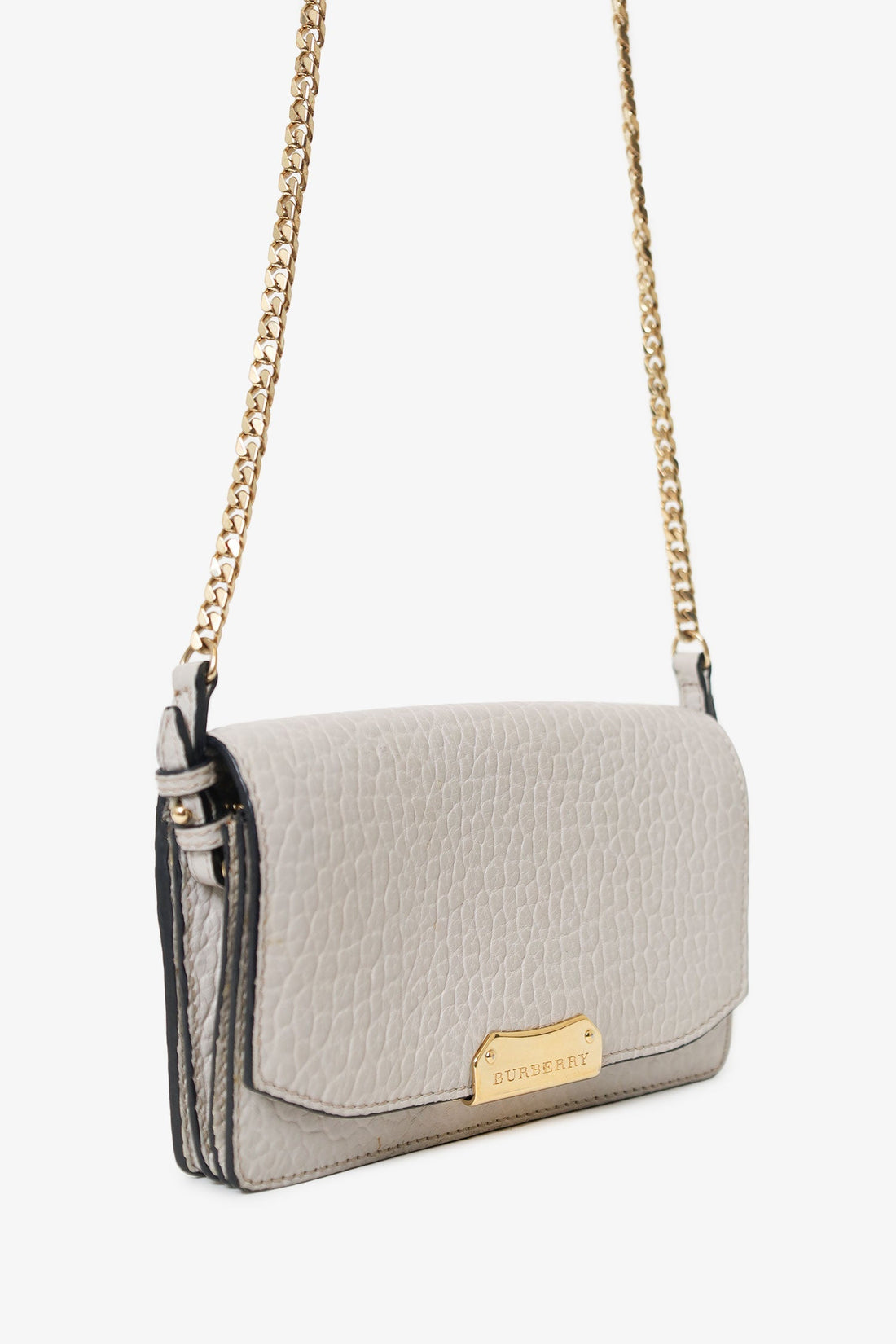 Burberry Grey Grained Calfskin Madison Wallet on Chain