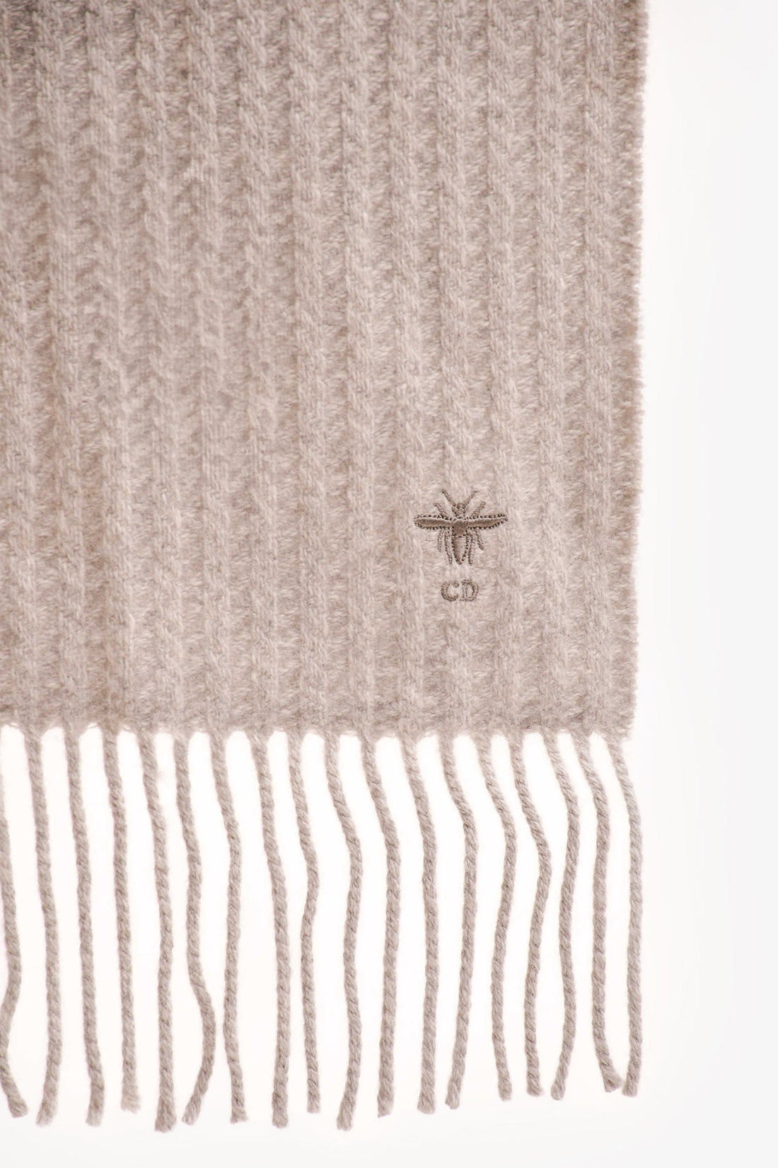 Christian Dior Light Grey Cashmere Bee Scarf