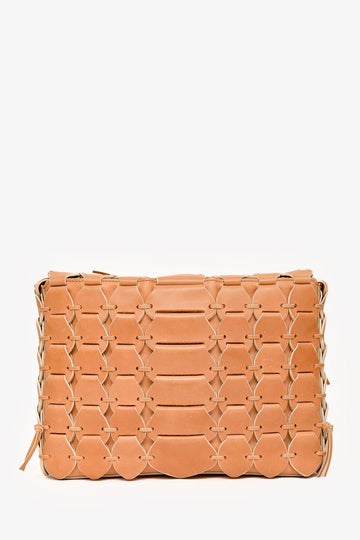 Salvatore Ferragamo Beige Woven Leather Flap Messenger Bag