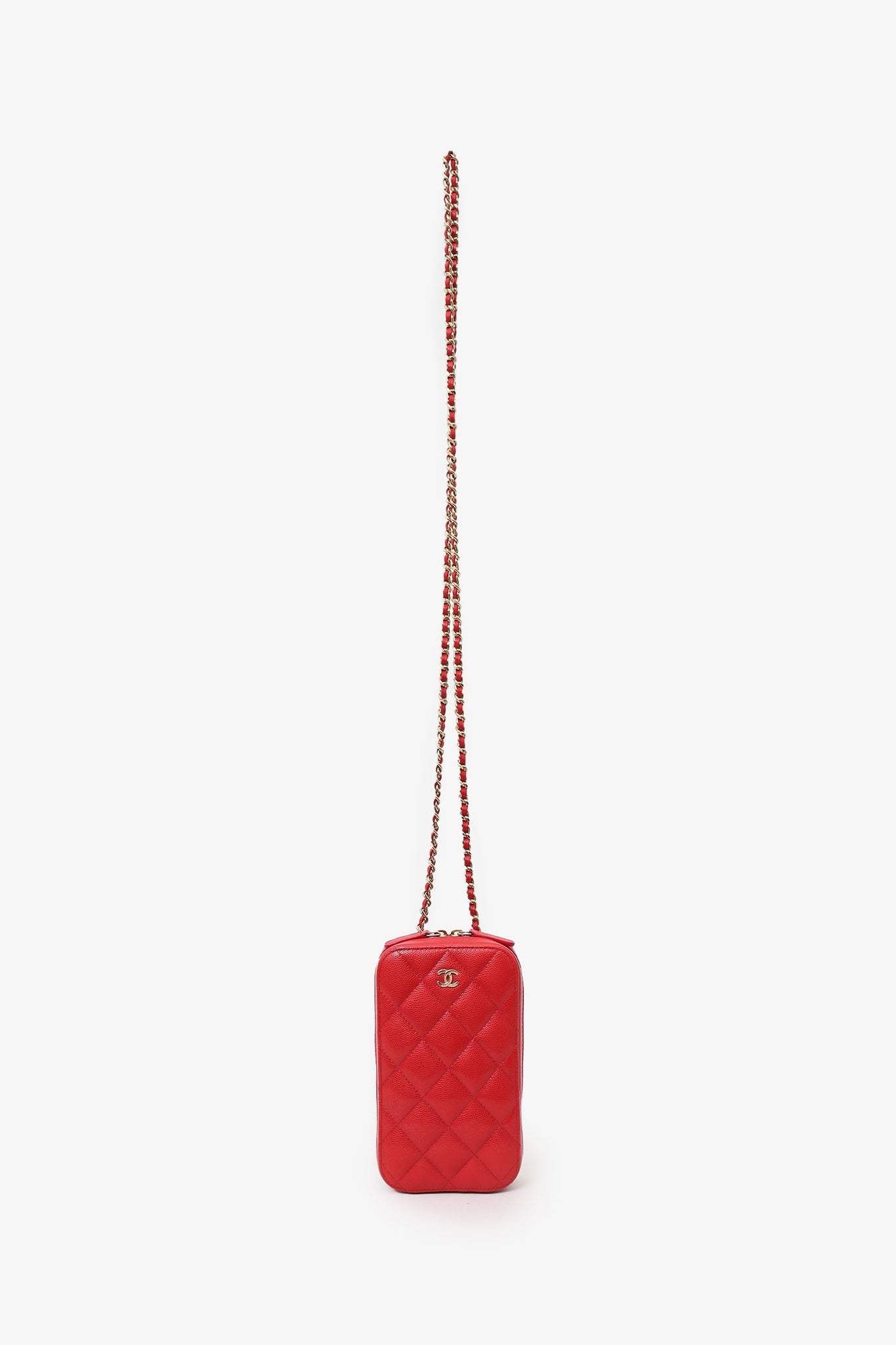 Pre-Loved Chanel™ 2019 Red Caviar Vertical ZIP Around Phone Chain Bag
