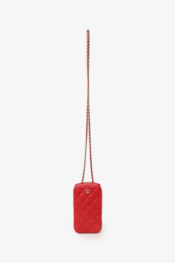Pre-Loved Chanel™ 2019 Red Caviar Vertical ZIP Around Phone Chain Bag
