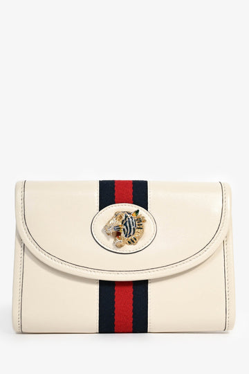 Gucci Cream Leather Web Mini Rajah Clutch with Chain