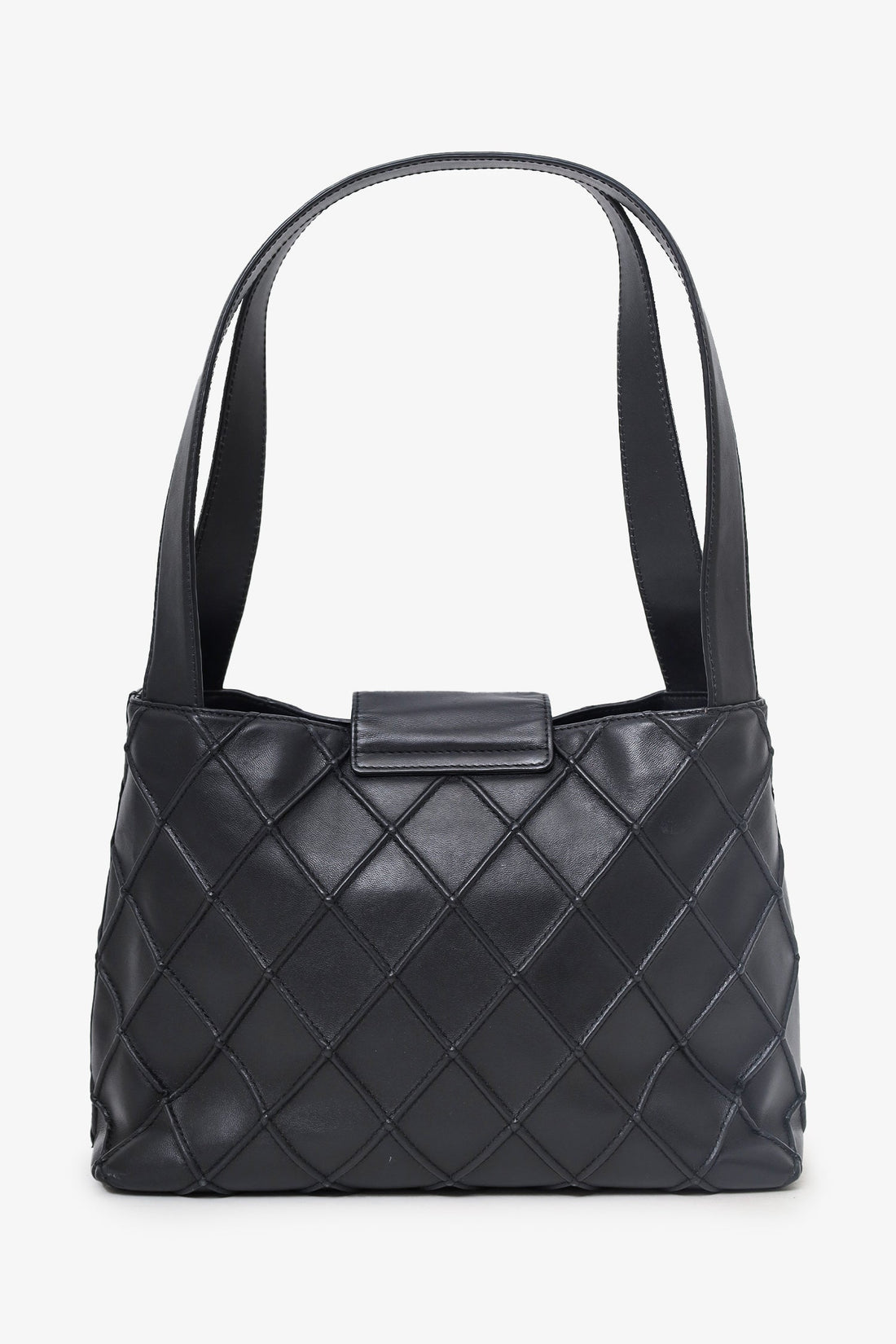 Pre-Loved Chanel™ 2000-02 Black Leather Diamond Stitch CC Hobo Shoulder Bag with Pouch