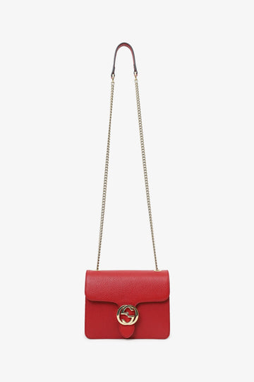 Gucci Red Leather Interlocking G Small Dollar Crossbody Bag