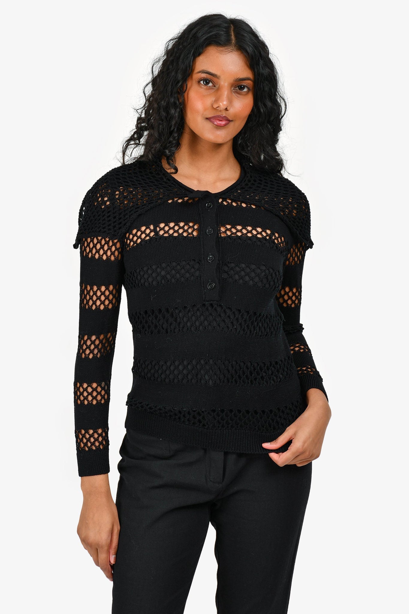 Christian Dior Black Crochet Fisherman Sweater with Slip Size 4