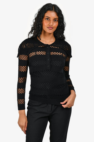 Christian Dior Black Crochet Fisherman Sweater with Slip Size 4