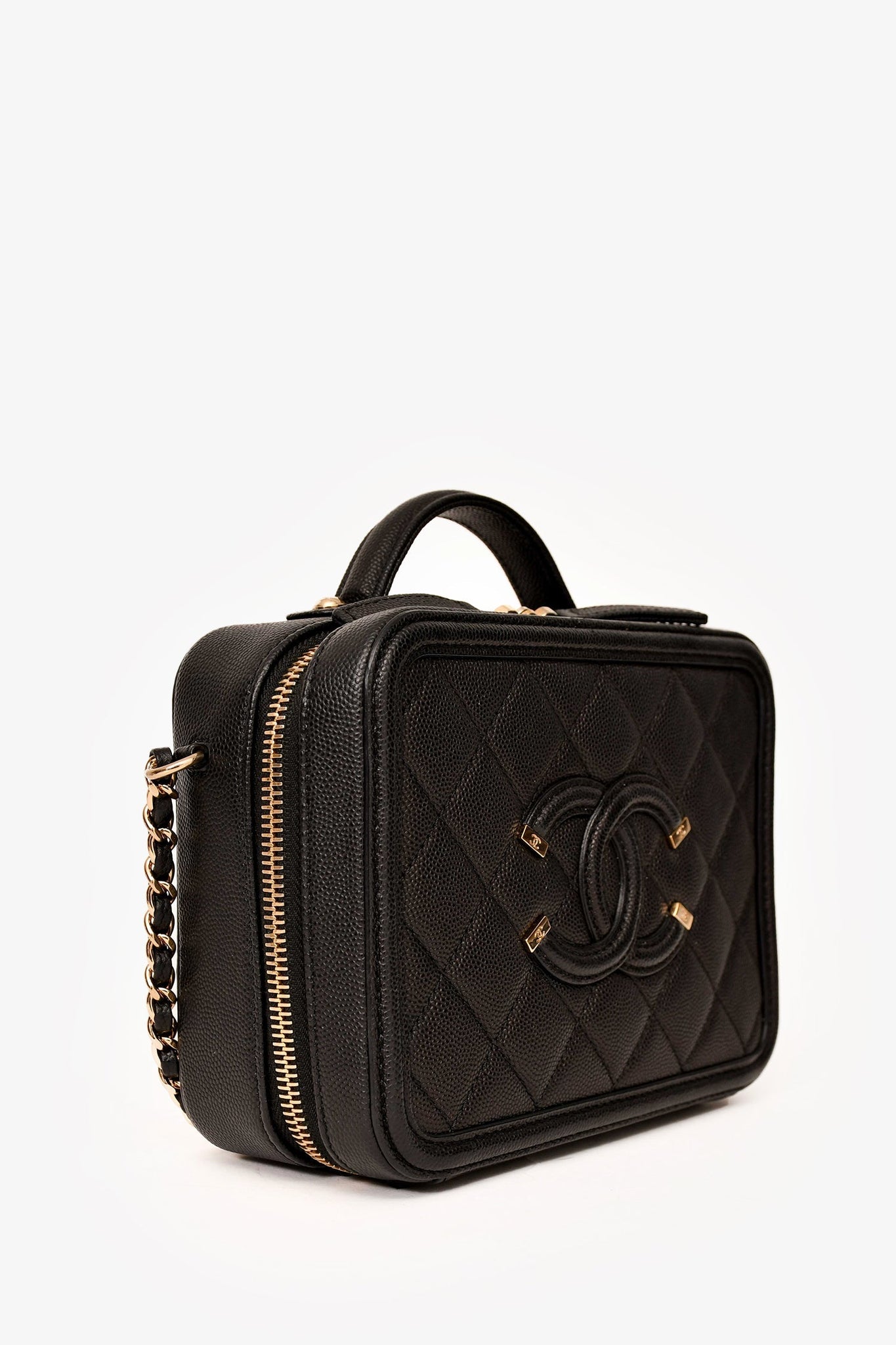 Pre-Loved Chanel™ 2019-20 Black Caviar Leather Filigree Small Vanity Case Crossbody