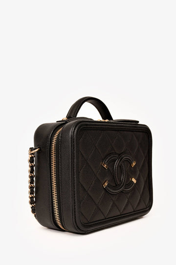 Pre-Loved Chanel™ 2019-20 Black Caviar Leather Filigree Small Vanity Case Crossbody