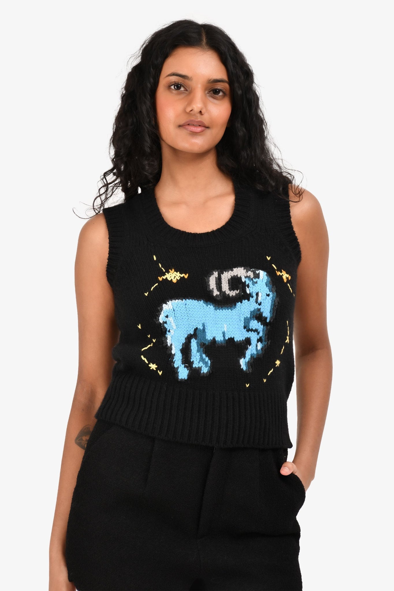 Christian Dior Black Wool Knit Capricorn Zodiac Top Size 4