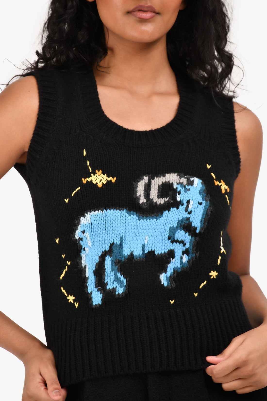 Christian Dior Black Wool Knit Capricorn Zodiac Top Size 4