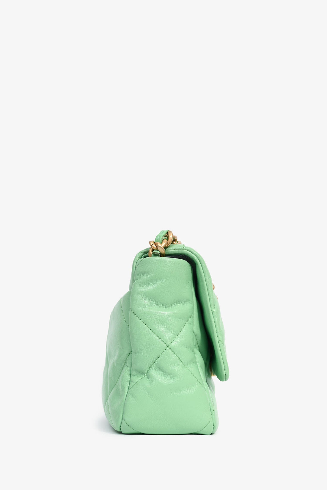 Pre-Loved Chanel™ Green Leather Large 19 Flap Shoulder Bag