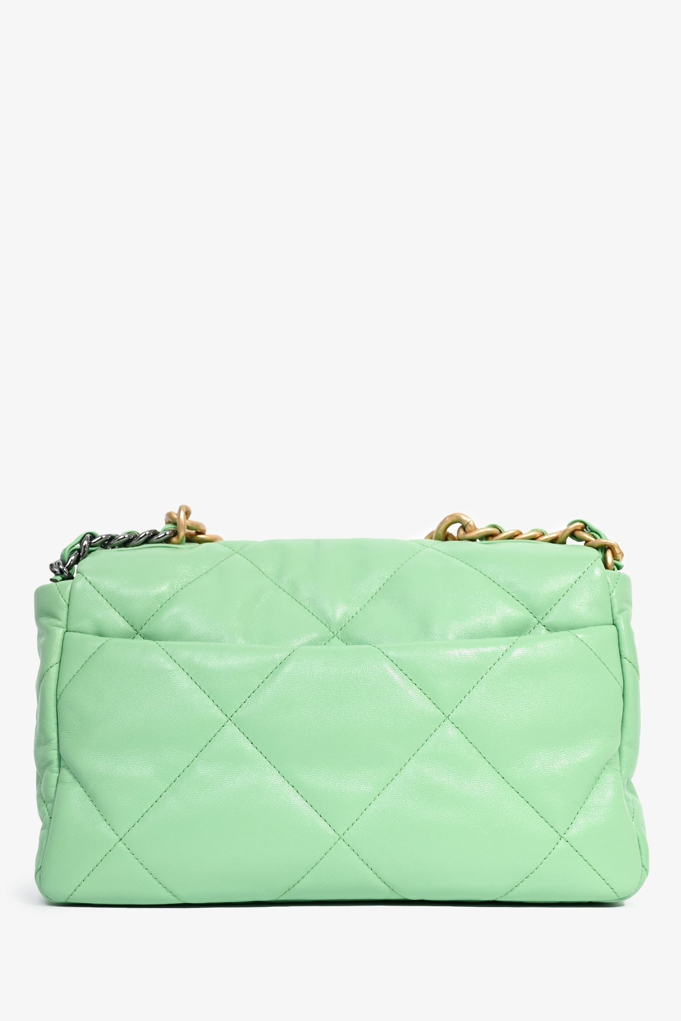 Pre-Loved Chanel™ Green Leather Large 19 Flap Shoulder Bag