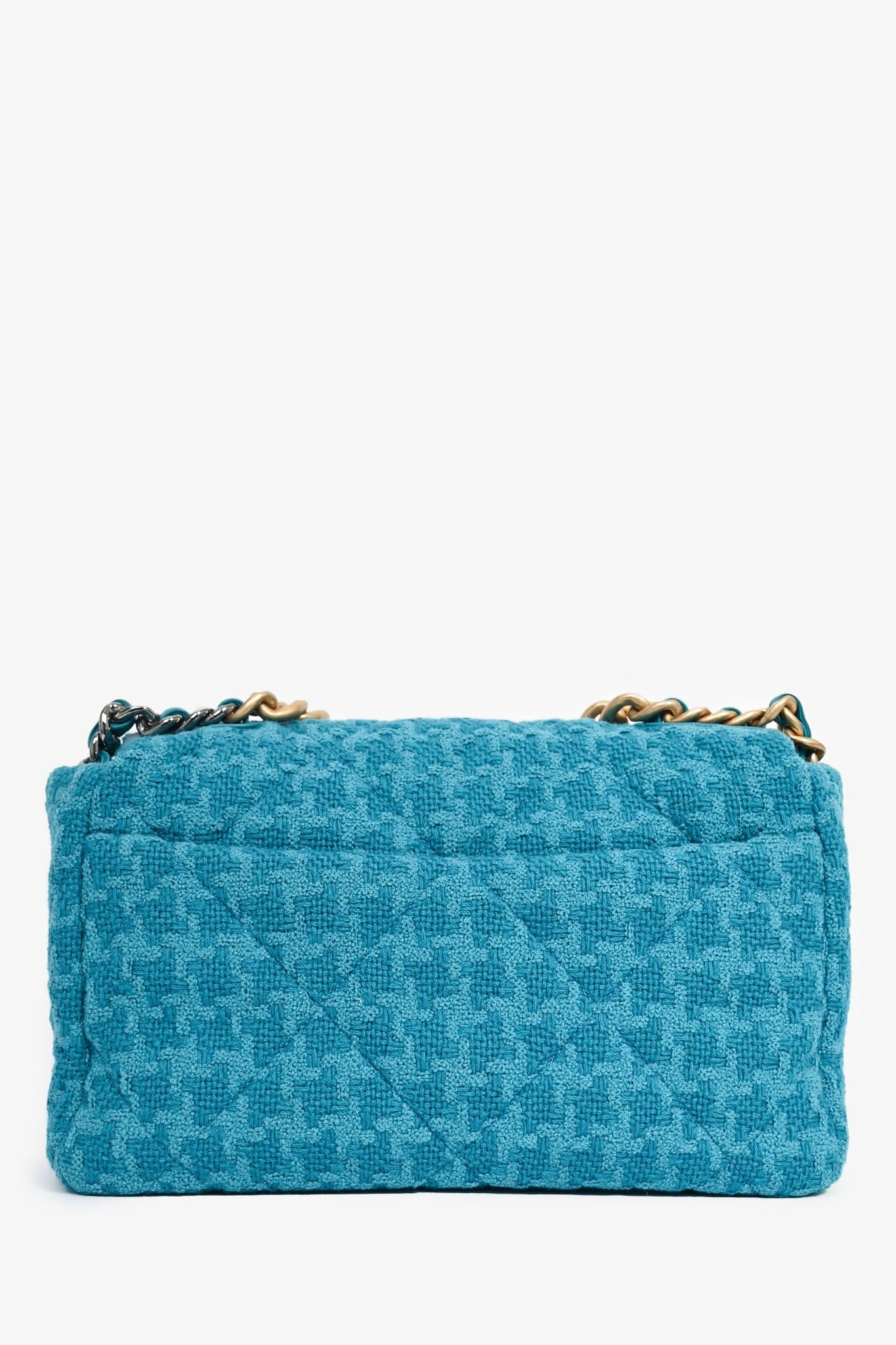 Pre-Loved Chanel™ Blue Houndstooth Tweed Large 19 Flap Shoulder Bag