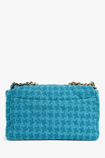 Pre-Loved Chanel™ Blue Houndstooth Tweed Large 19 Flap Shoulder Bag