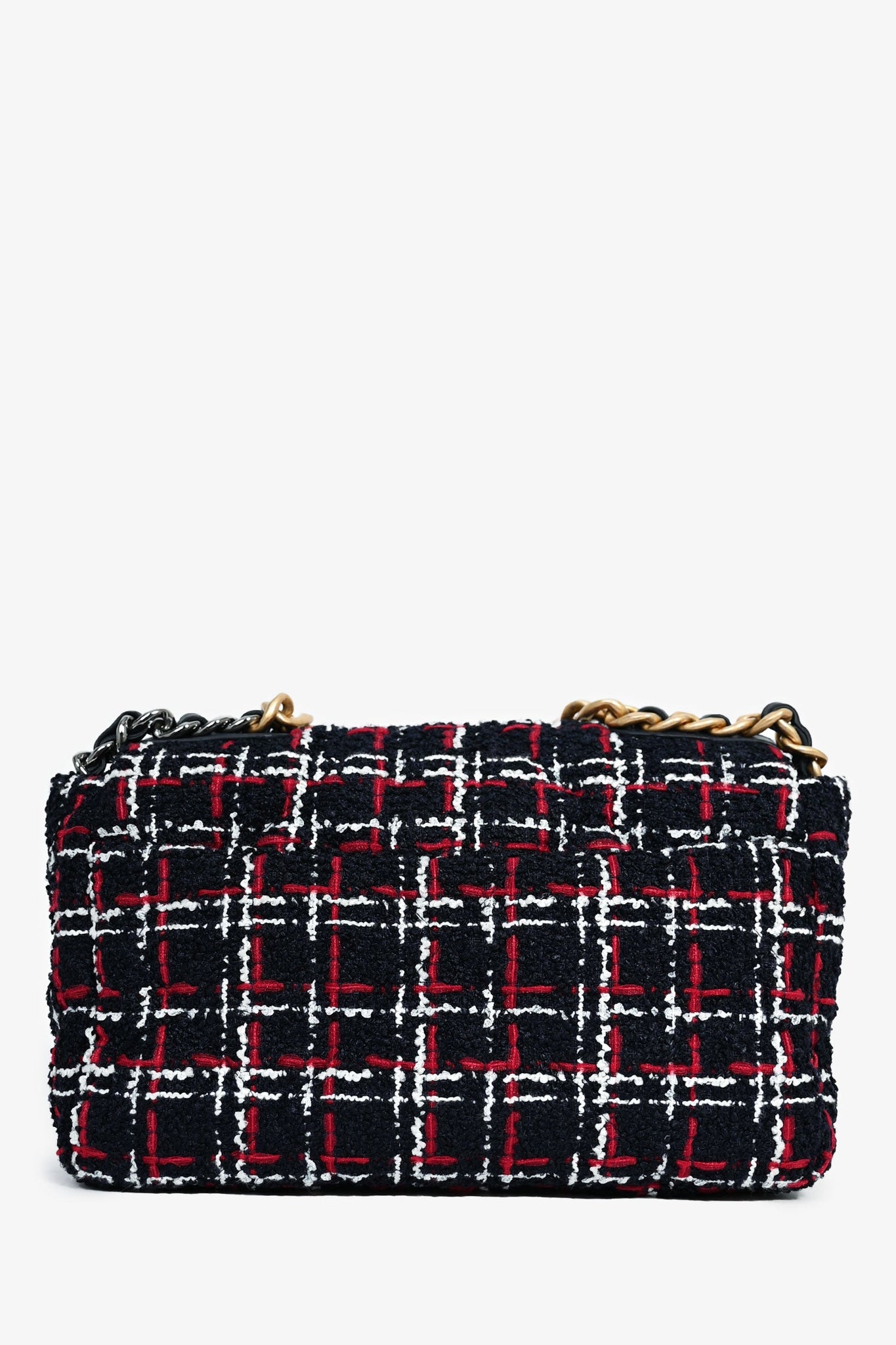 Pre-Loved Chanel™ Black/Red/White Tweed Medium 19 Flap Shoulder Bag