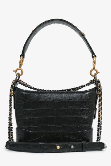 Pre-Loved Chanel™ 2019-20 Black Croc Embossed Leather Medium Gabrielle Crossbody Bag with Logo Strap