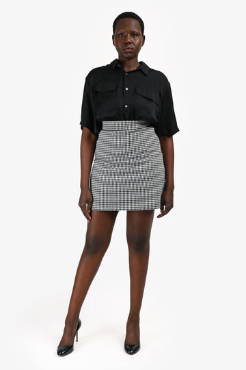 Christian Dior White/Black Houndstooth Wool Skirt Size 8 US
