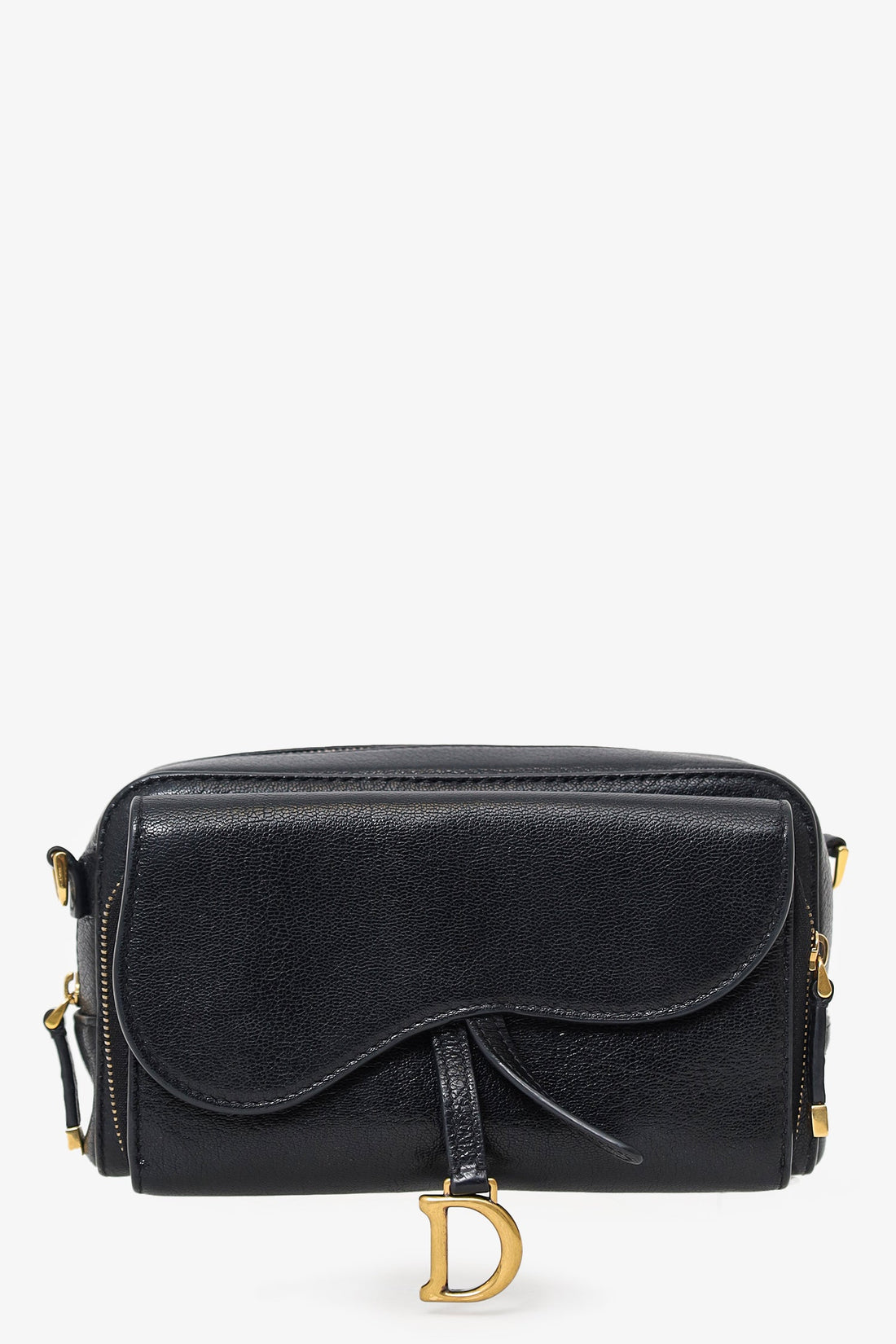 Dior 2021 Black Goatskin Double Saddle Pouch Crossbody