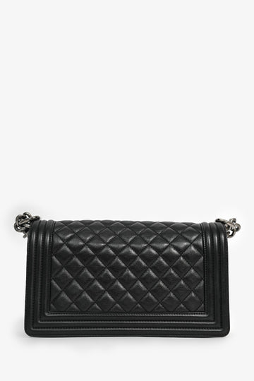 Pre-Loved Chanel 2019 Black Leather Medium Boy Bag