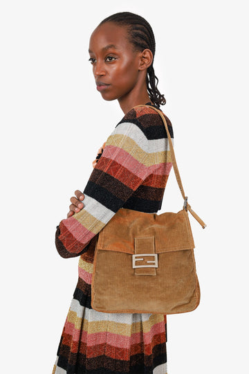 Fendi Khaki Corduroy Mamma Baguette Shoulder Bag 'As Is'