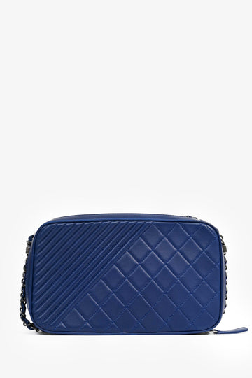 Pre-Loved Chanel™ Blue Leather Pewter Large CC Coco Camera Boy Bag