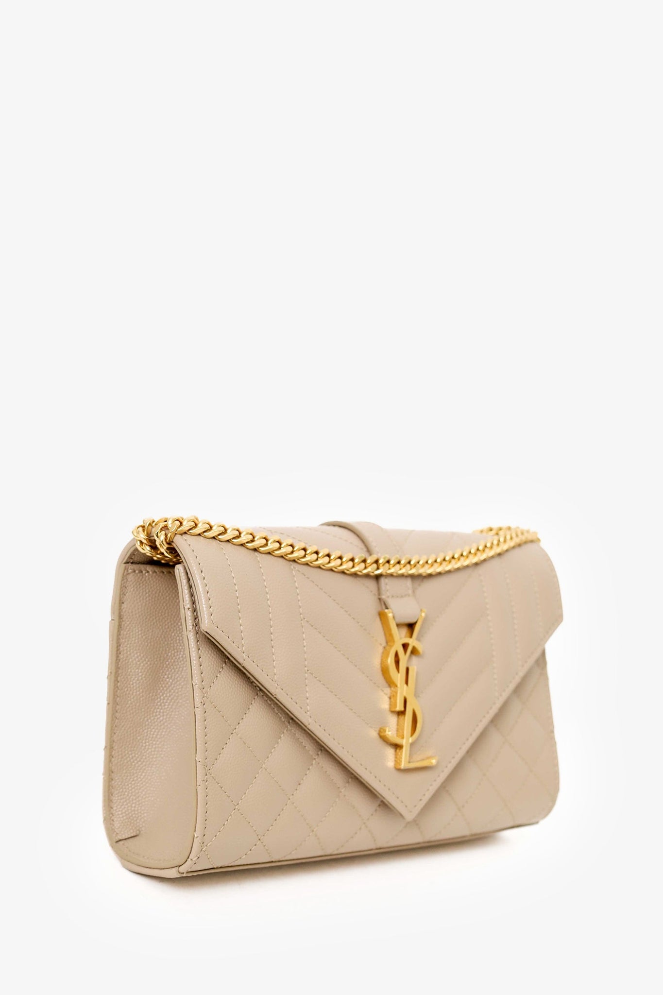 Saint Laurent Beige Grain De Poudre Embossed Leather Small Envelope Shoulder Bag