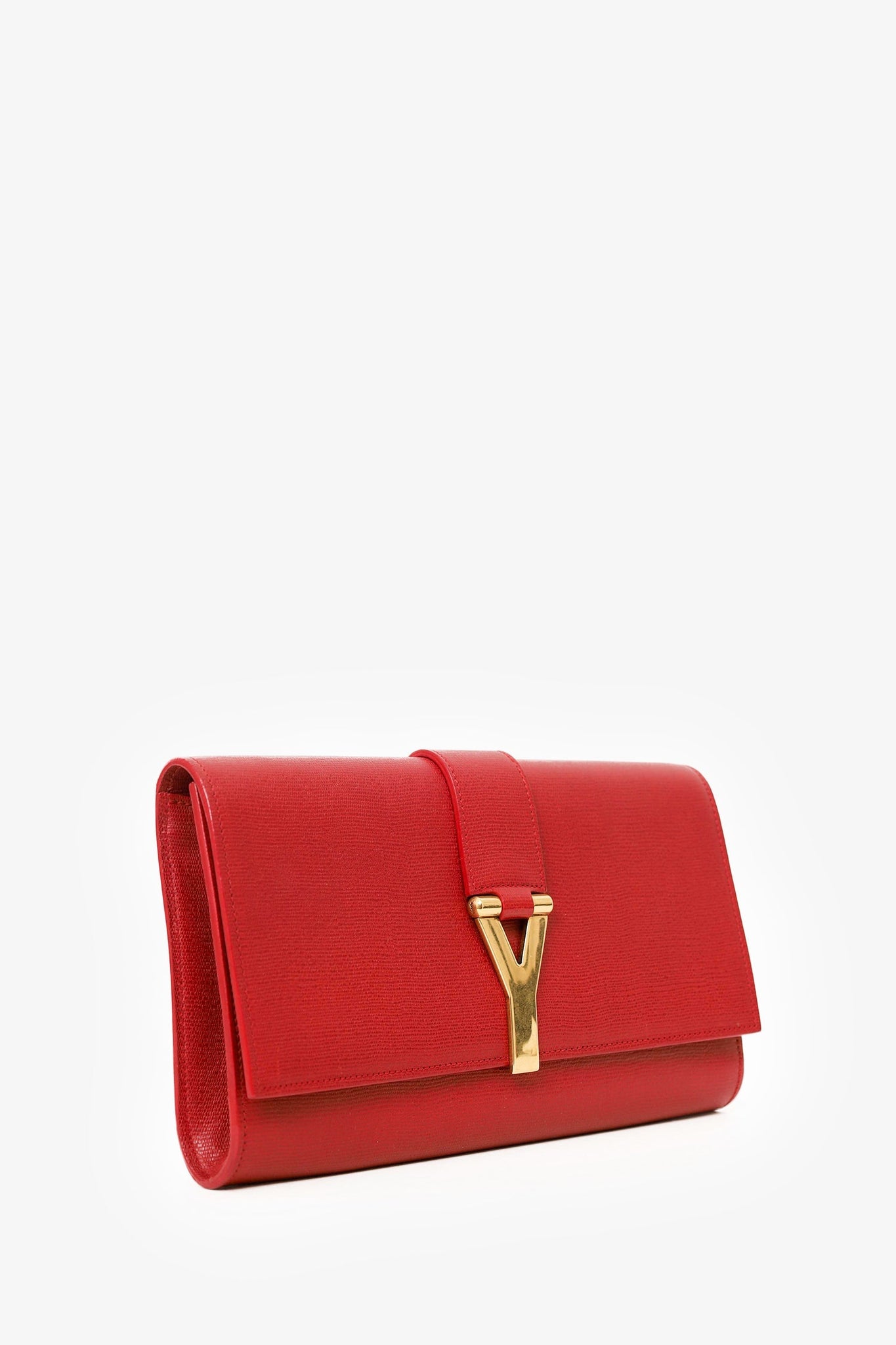 Yves Saint Laurent Red Leather Ligne Clutch
