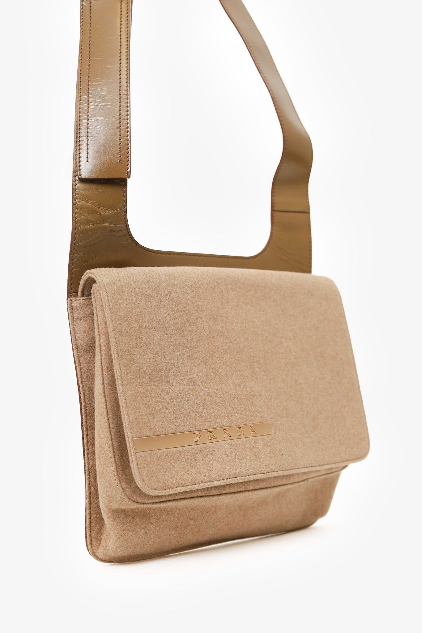 Prada Sport Beige Wool Flap Shoulder Bag