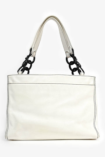 Pre-Loved Chanel™ 2004-05 White Caviar Leather Black Resin CC Chain Link Tote Bag