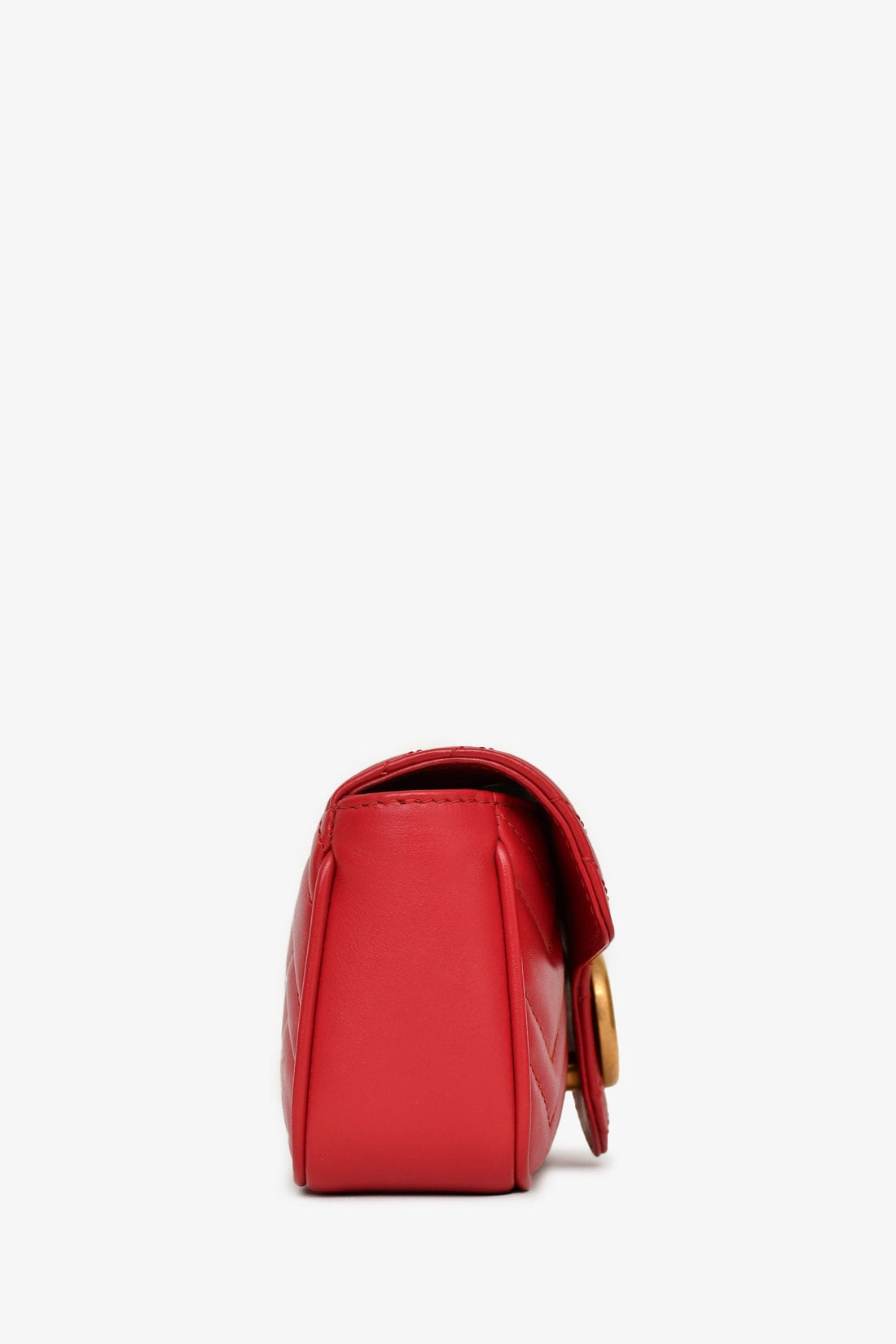 Gucci Red Leather Chevron Quilted Super Mini GG Marmont Crossbody Bag