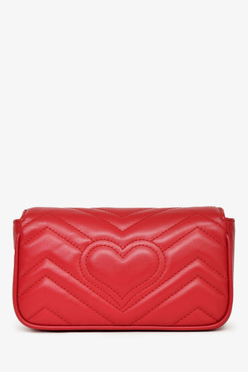 Gucci Red Leather Chevron Quilted Super Mini GG Marmont Crossbody Bag