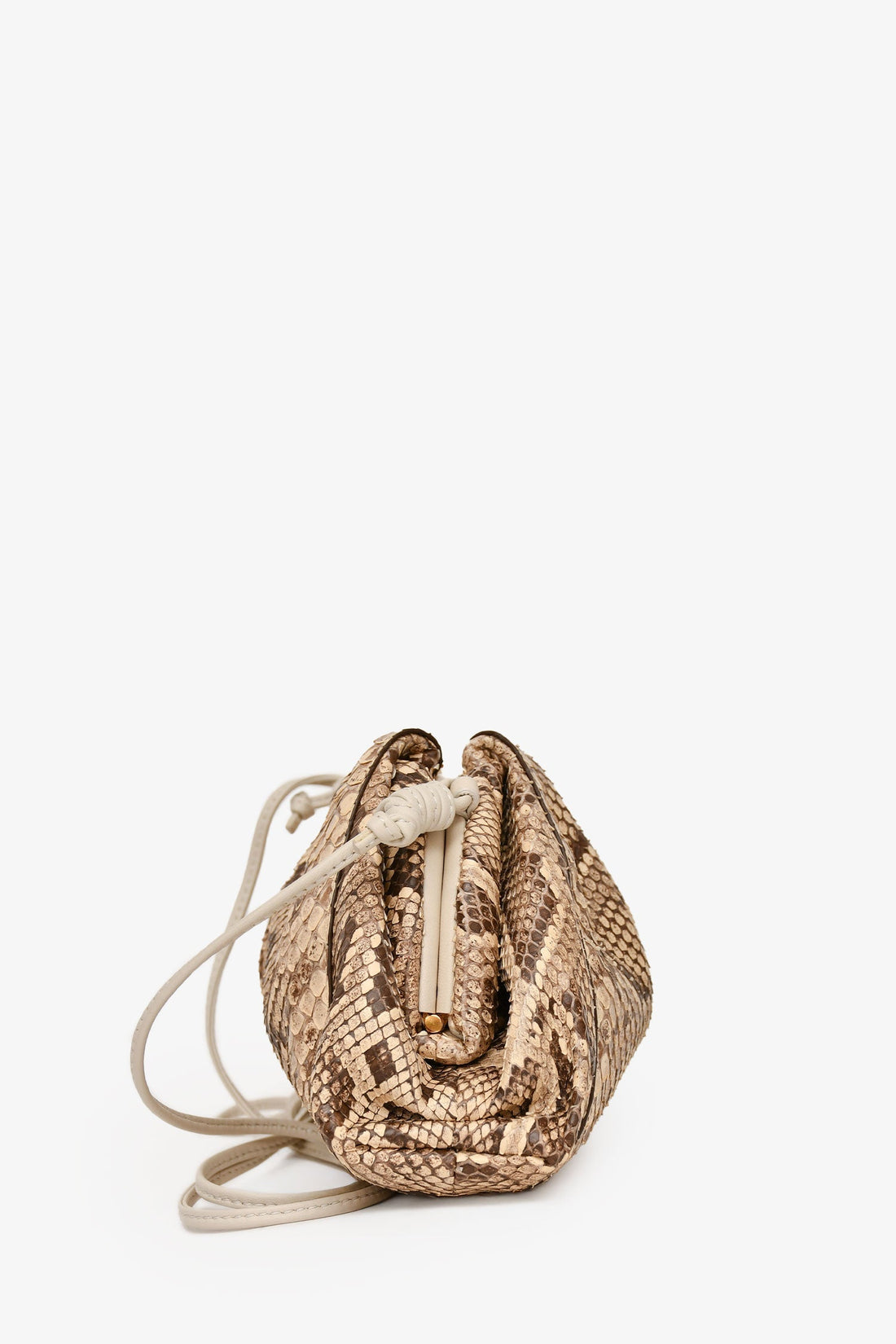 Bottega Veneta Brown Leather Trimmed Python The Pouch Mini Clutch
