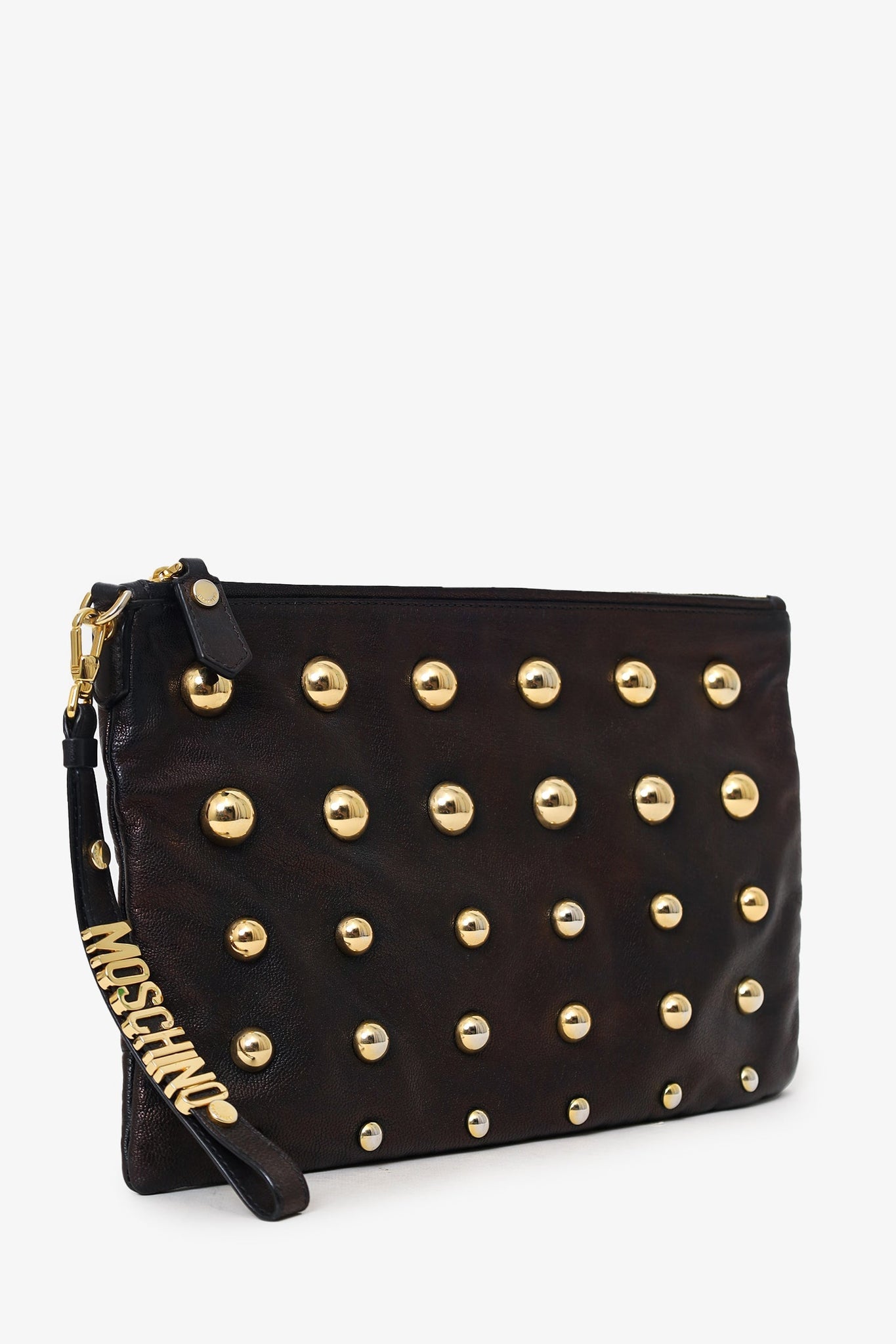 Moschino Brown Metallic Studded Clutch