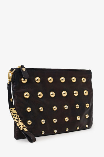 Moschino Brown Metallic Studded Clutch