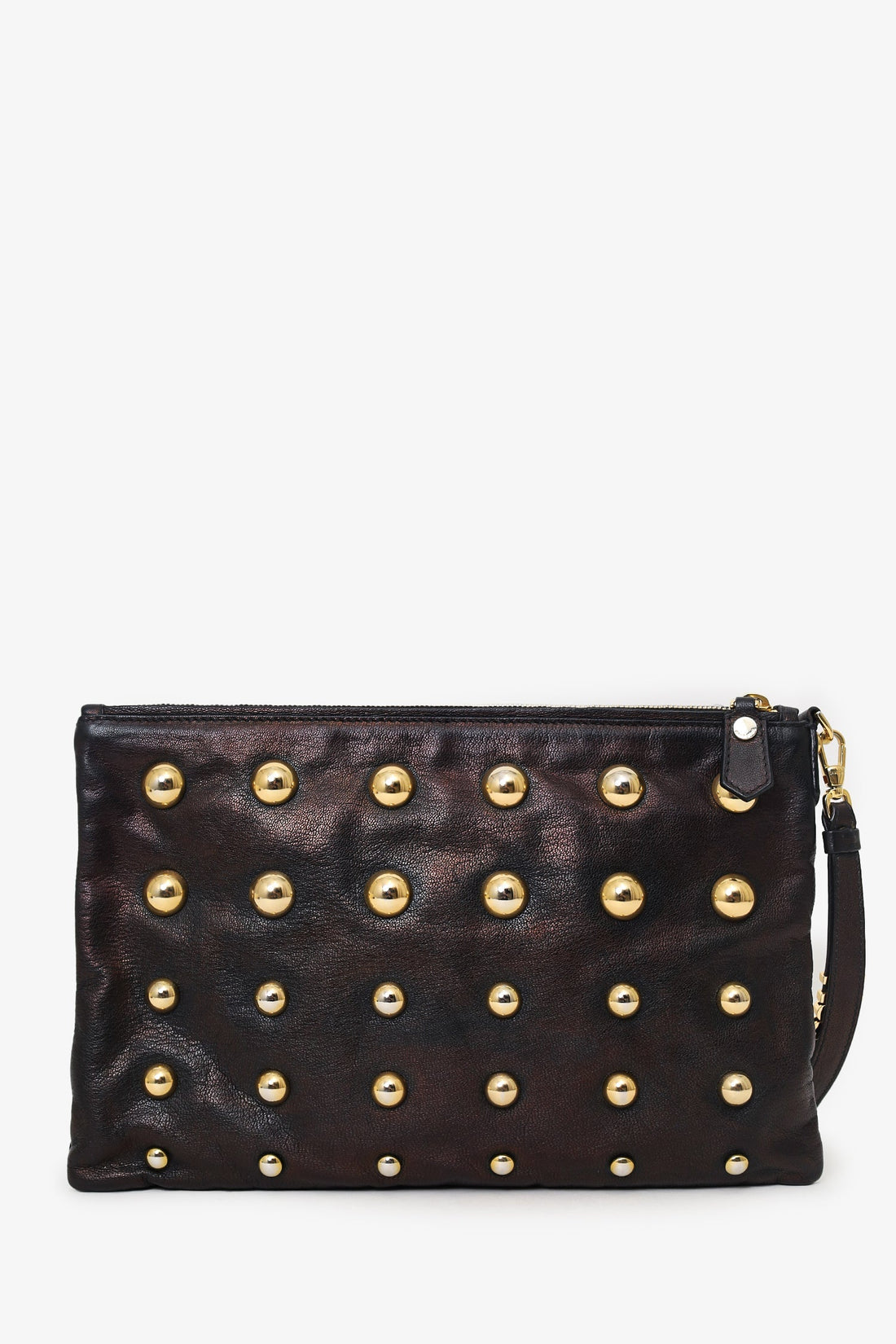 Moschino Brown Metallic Studded Clutch