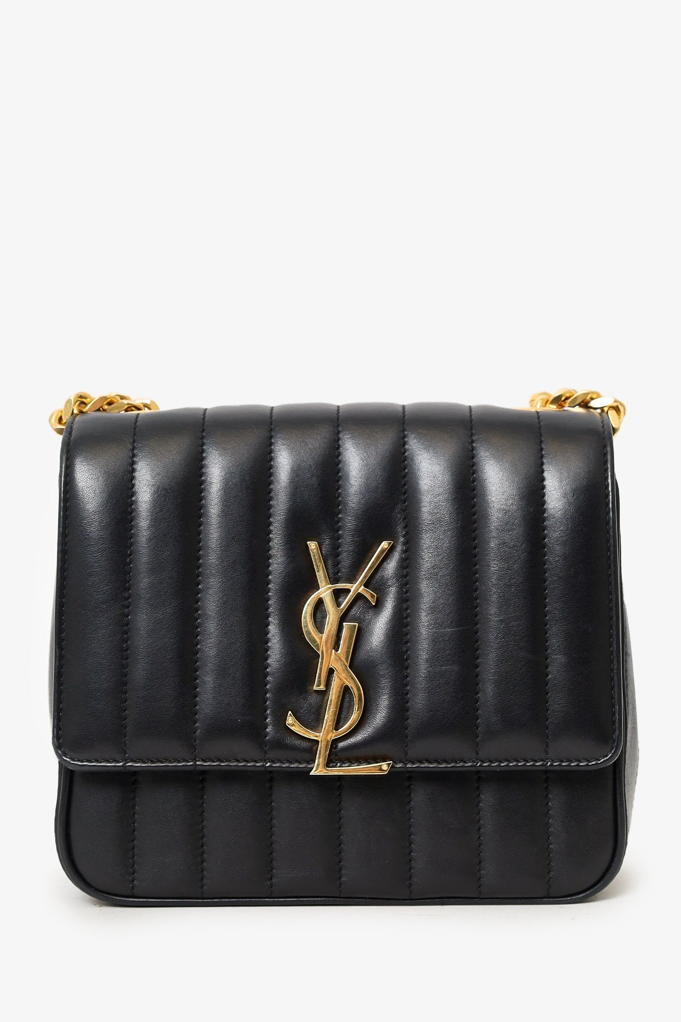 Saint Laurent Black Leather Medium Vicky Matelasse Shoulder Bag