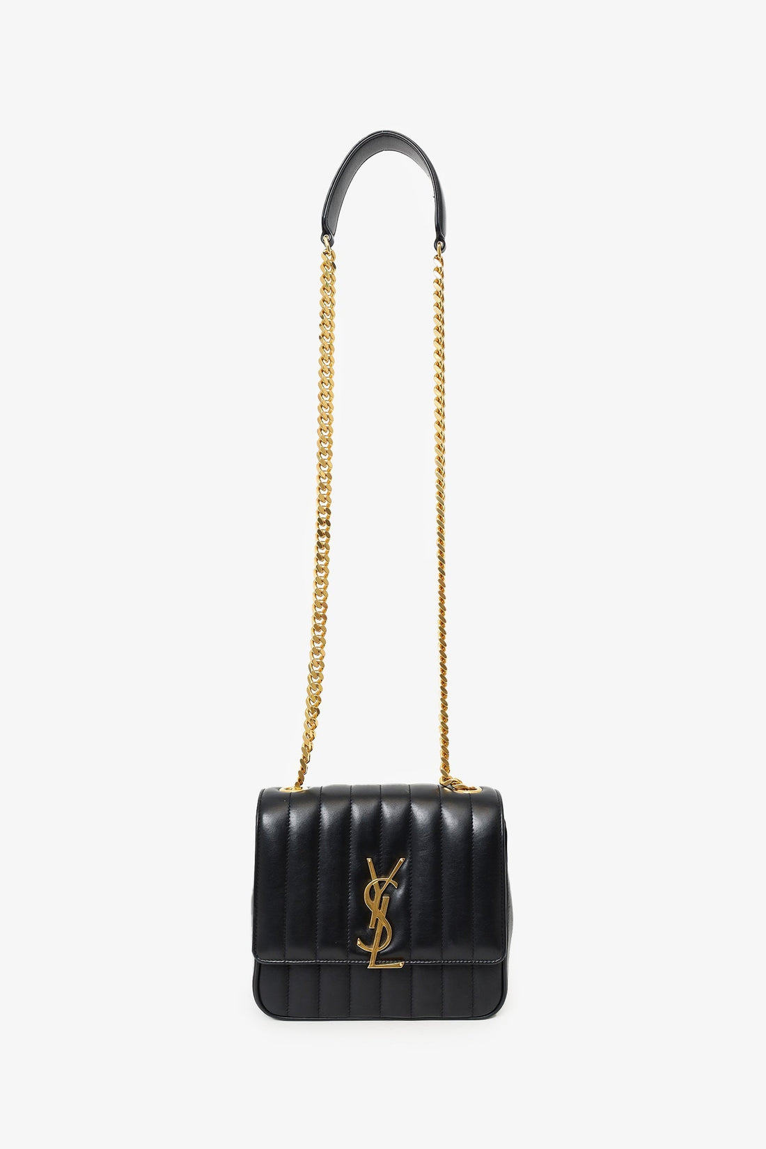 Saint Laurent Black Leather Medium Vicky Matelasse Shoulder Bag